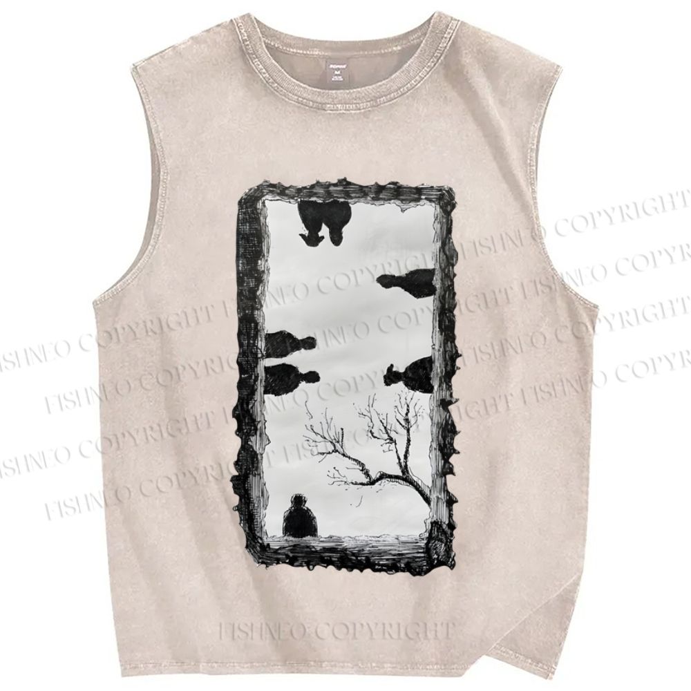 Unisex Sketch Printed Washed Tank Top