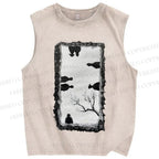 Unisex Sketch Printed Washed Tank Top