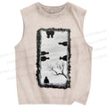 Unisex Sketch Printed Washed Tank Top