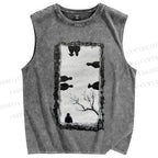 Unisex Sketch Printed Washed Tank Top