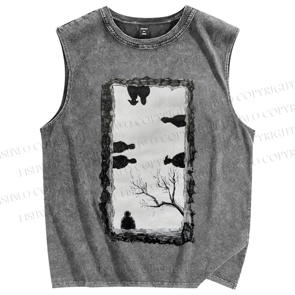 Unisex Sketch Printed Washed Tank Top
