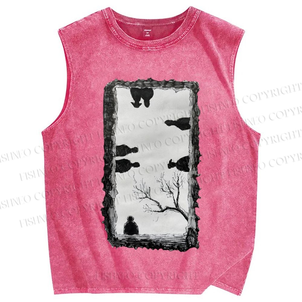 Unisex Sketch Printed Washed Tank Top