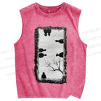 Unisex Sketch Printed Washed Tank Top