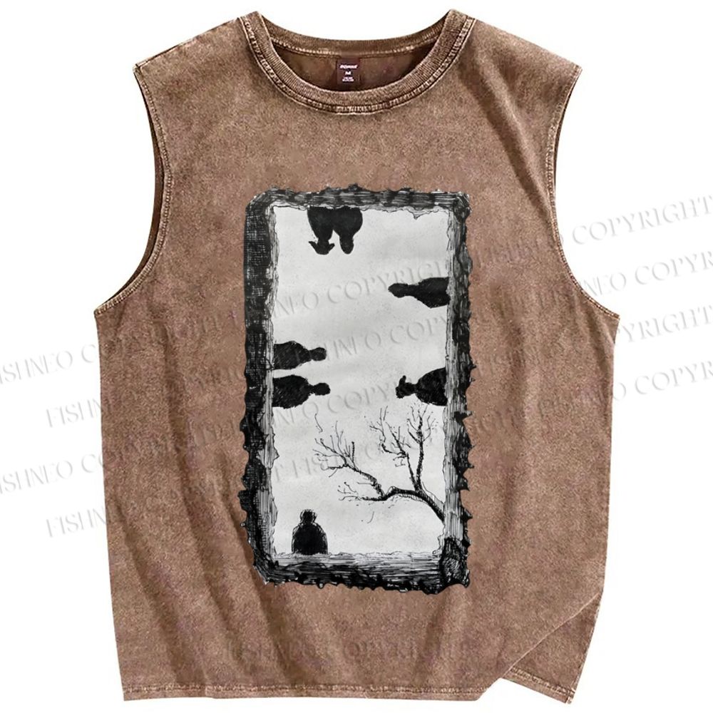 Unisex Sketch Printed Washed Tank Top