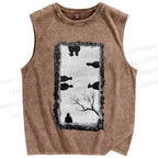 Unisex Sketch Printed Washed Tank Top