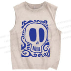 Unisex Vintage Skull Printed Washed Tank Top