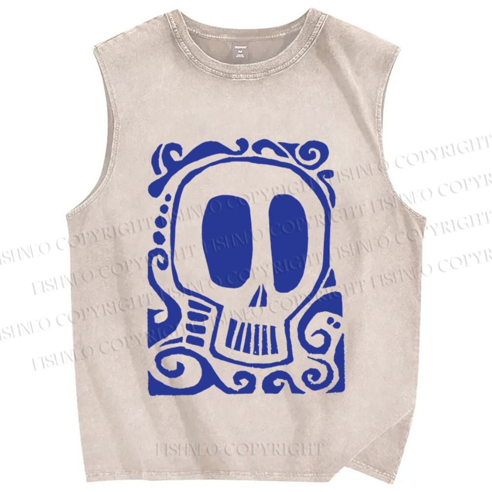 Unisex Vintage Skull Printed Washed Tank Top