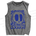 Unisex Vintage Skull Printed Washed Tank Top
