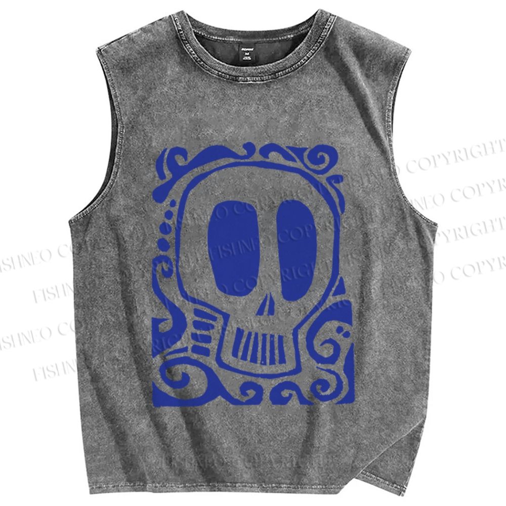 Unisex Vintage Skull Printed Washed Tank Top