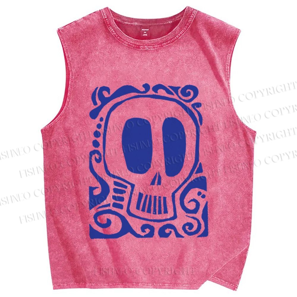 Unisex Vintage Skull Printed Washed Tank Top