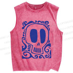 Unisex Vintage Skull Printed Washed Tank Top