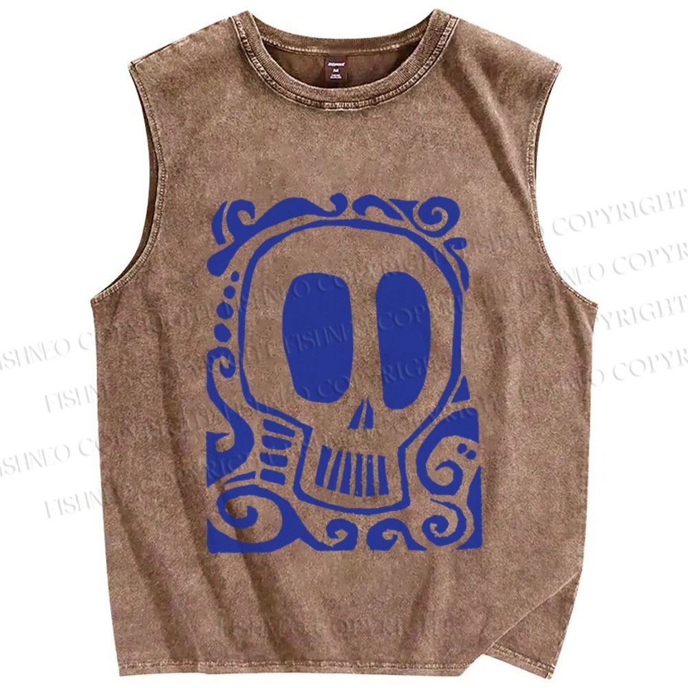 Unisex Vintage Skull Printed Washed Tank Top
