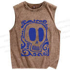 Unisex Vintage Skull Printed Washed Tank Top
