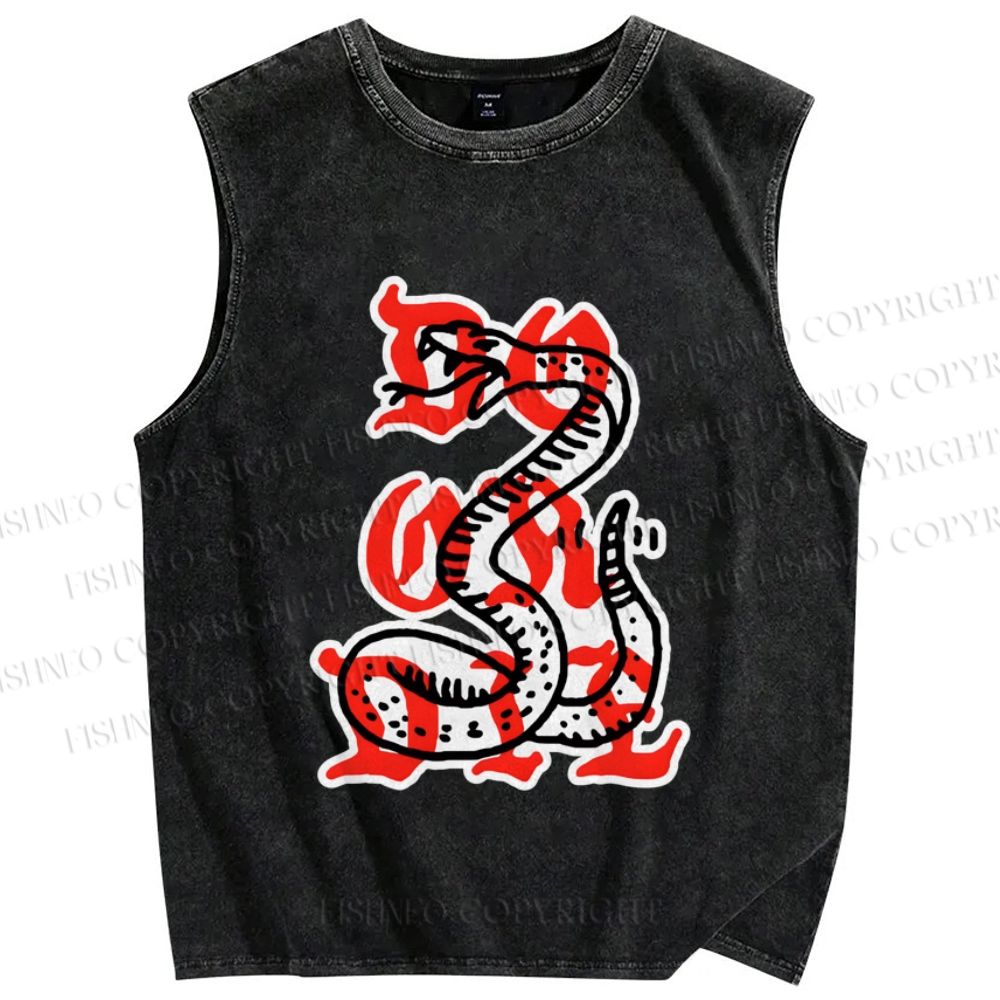 Unisex Do Or Die Snake Printed Washed Tank Top