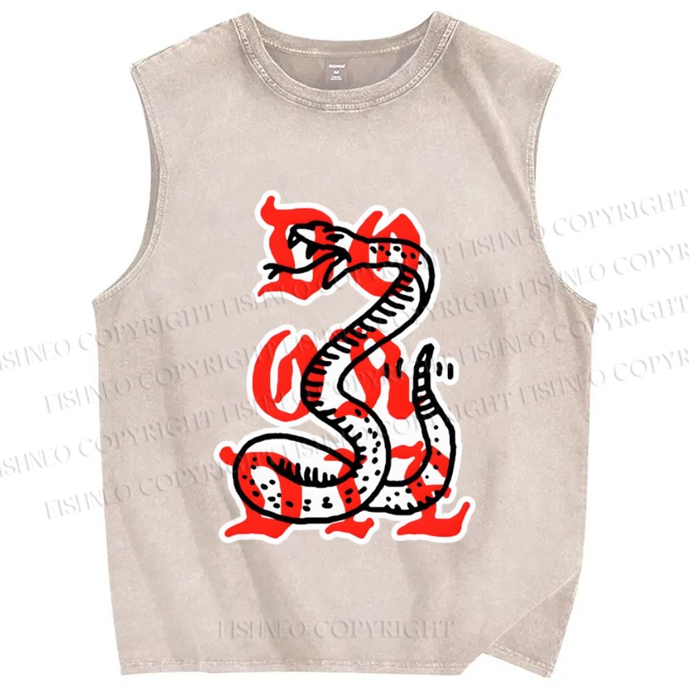 Unisex Do Or Die Snake Printed Washed Tank Top