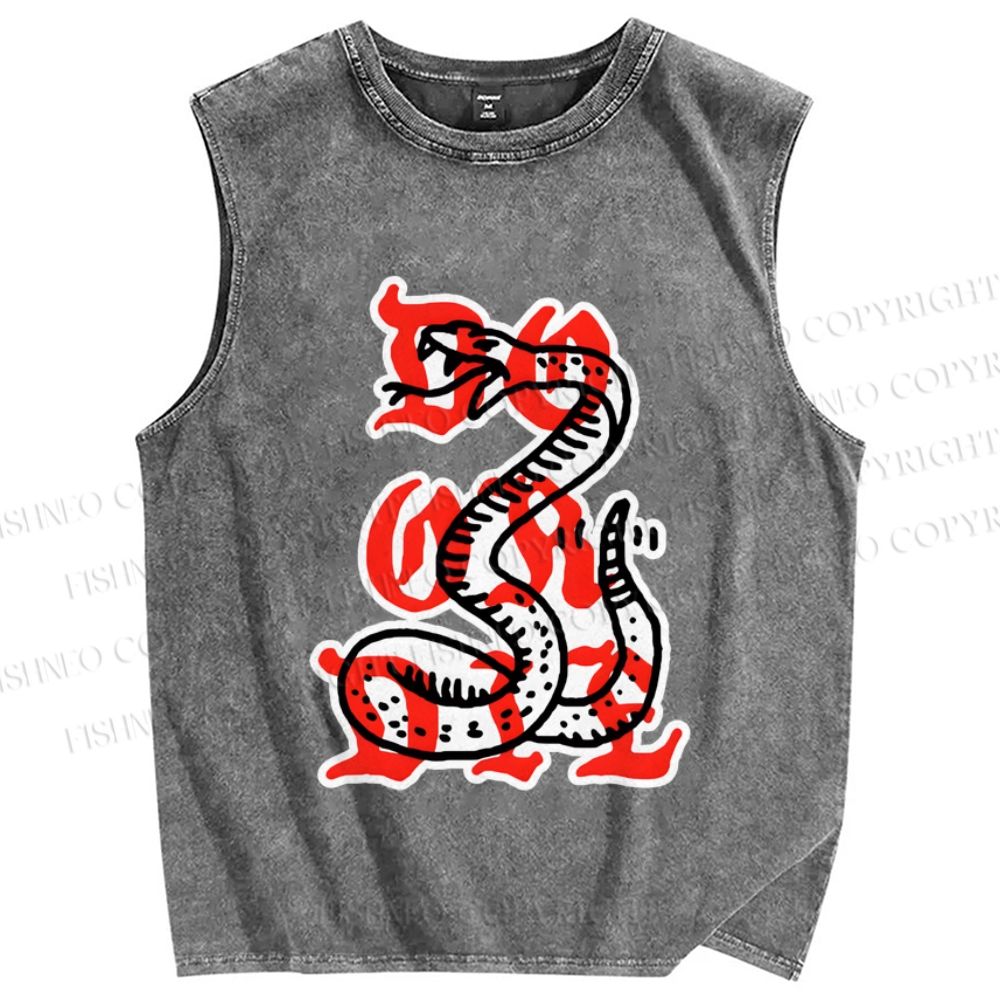 Unisex Do Or Die Snake Printed Washed Tank Top