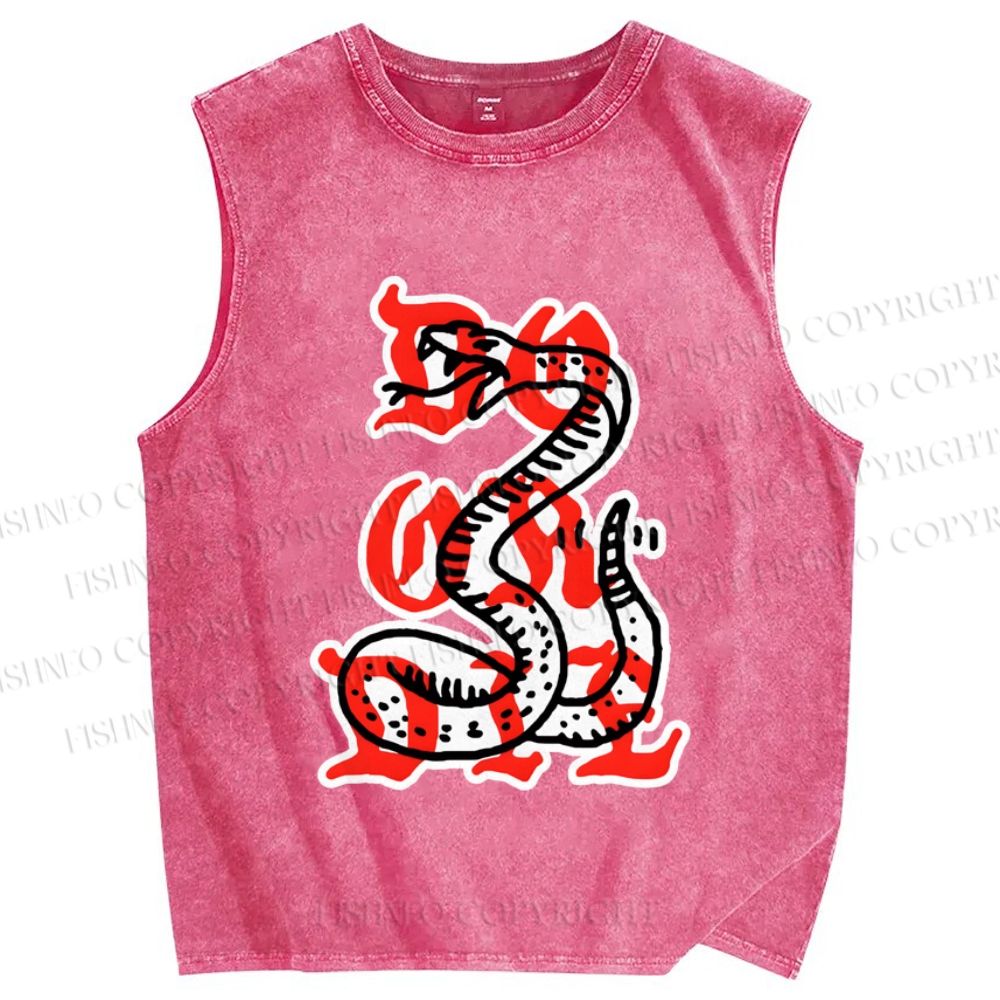 Unisex Do Or Die Snake Printed Washed Tank Top