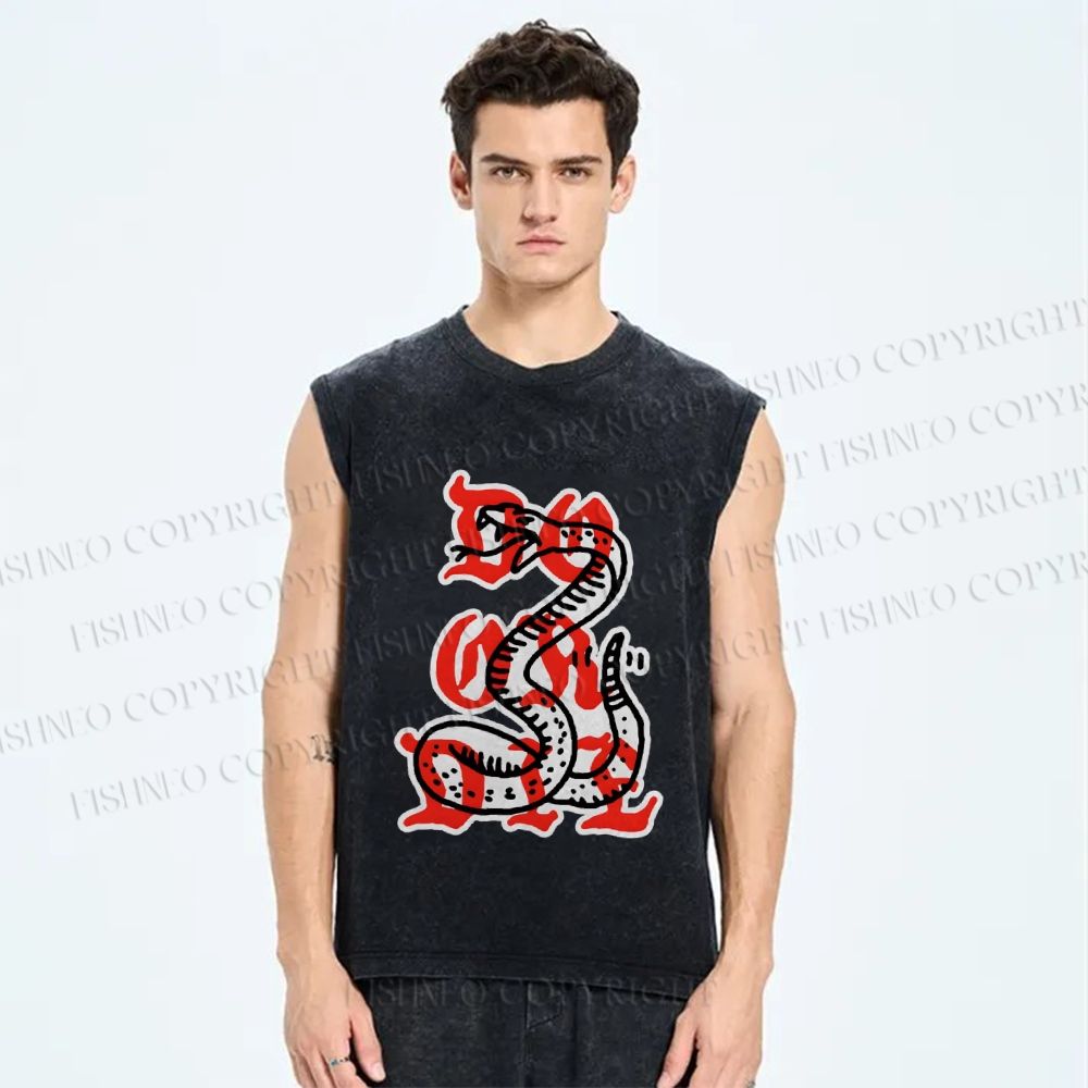 Unisex Do Or Die Snake Printed Washed Tank Top