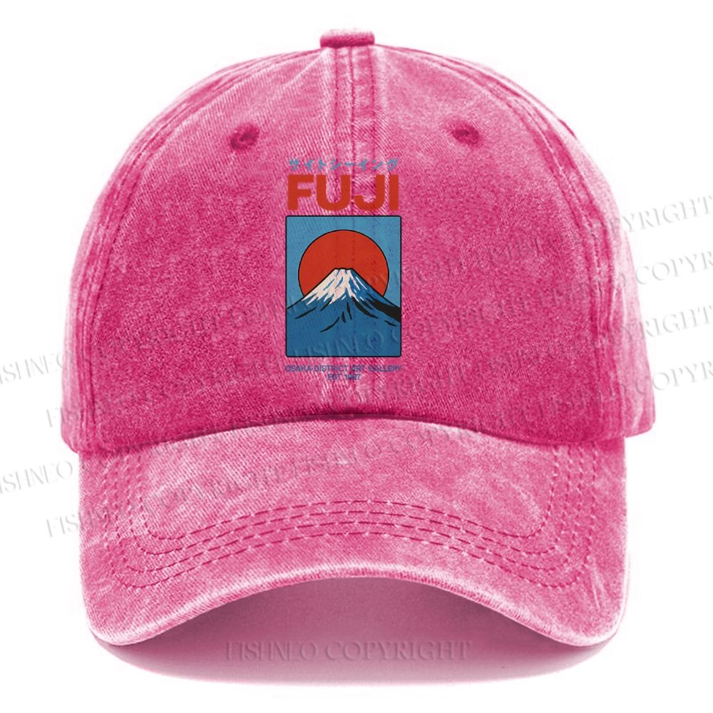 Unisex Japanese Osaka Mount Fuji Vintage Casual Washed Cap