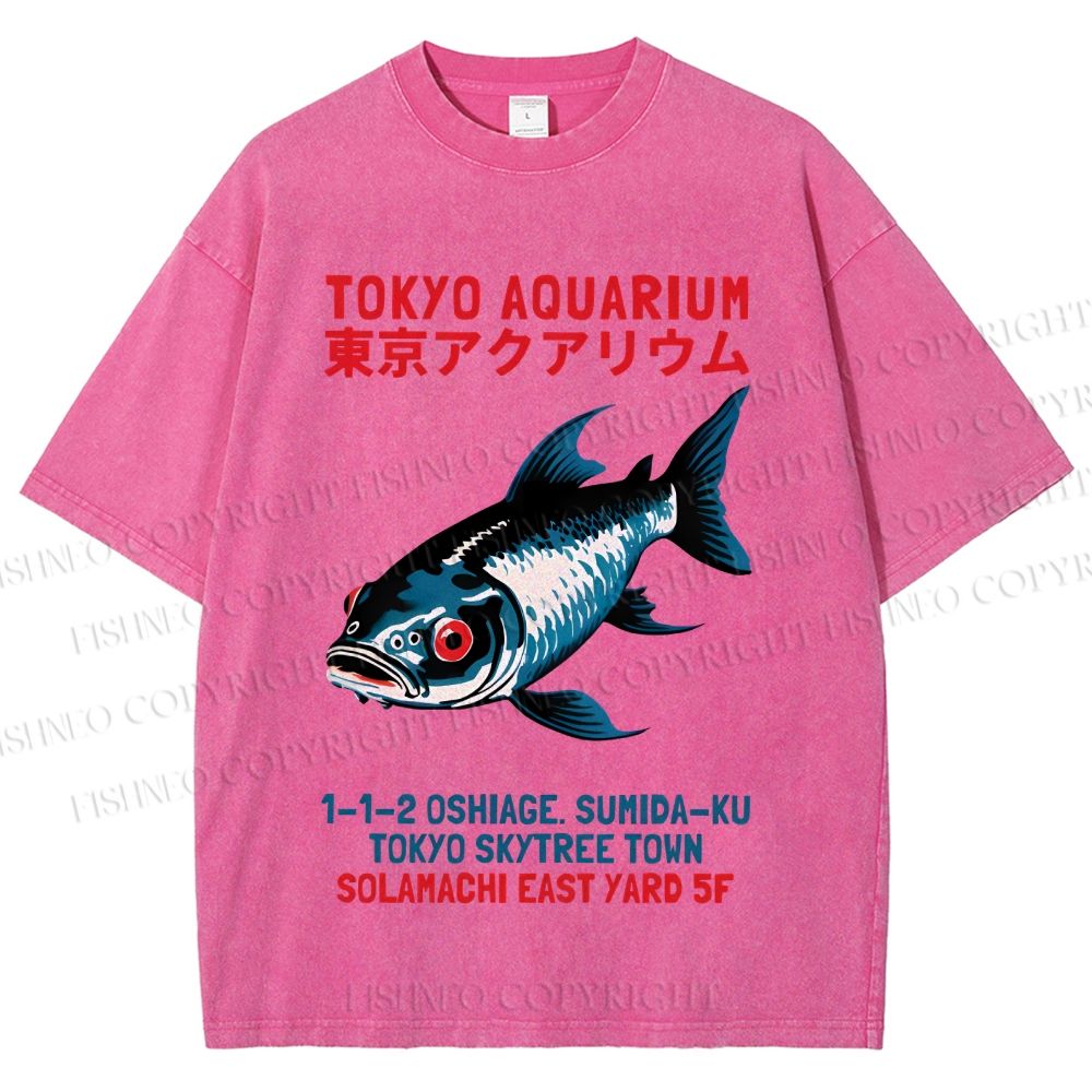 Unisex Tokyo Aquarium Japanese Vintage Printed Washed Tee