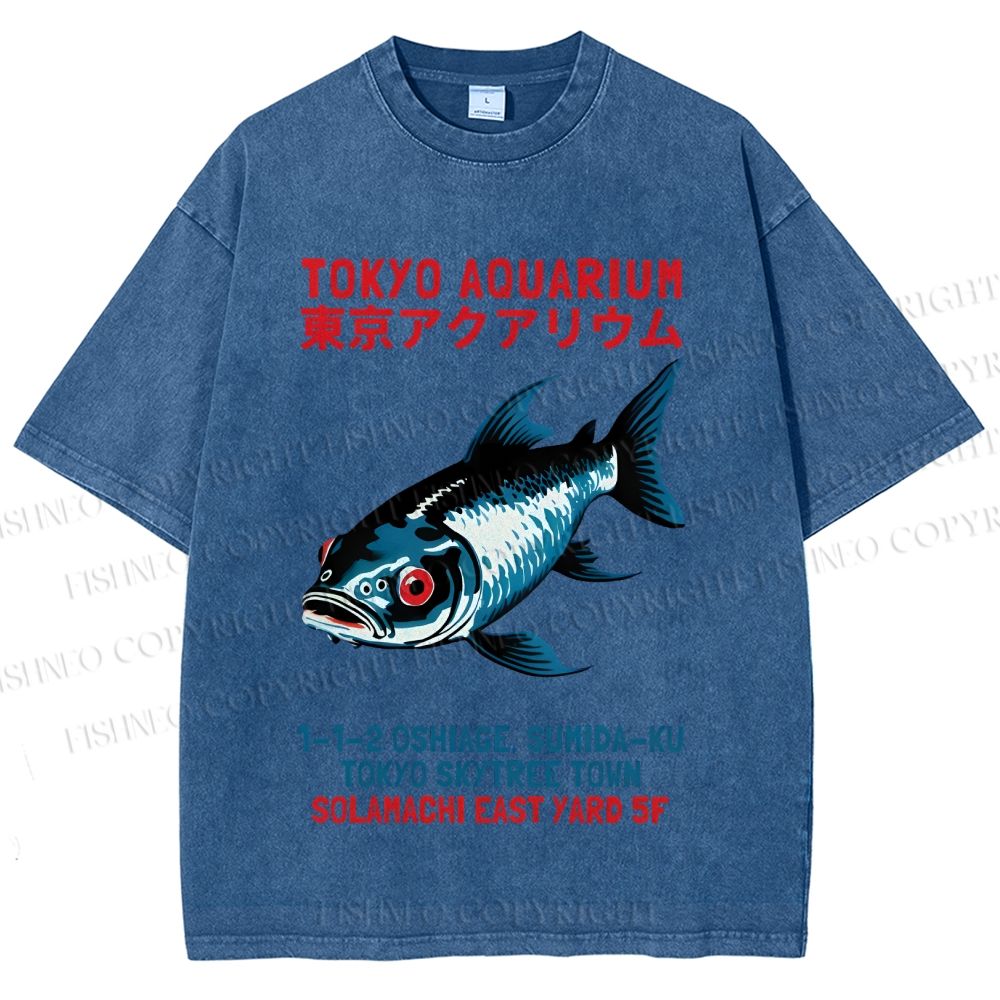 Unisex Tokyo Aquarium Japanese Vintage Printed Washed Tee