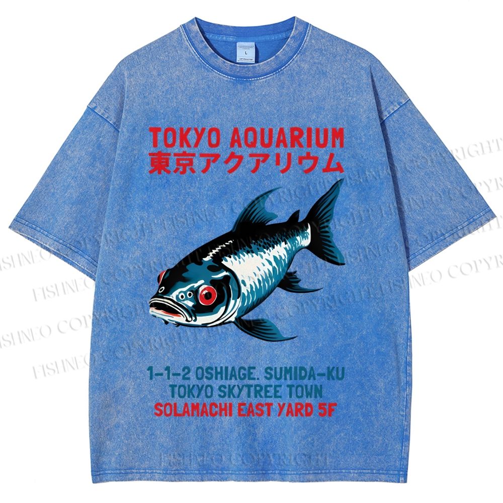 Unisex Tokyo Aquarium Japanese Vintage Printed Washed Tee