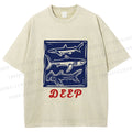 Unisex Vintage Shark Deep Sea Printed Washed Tee