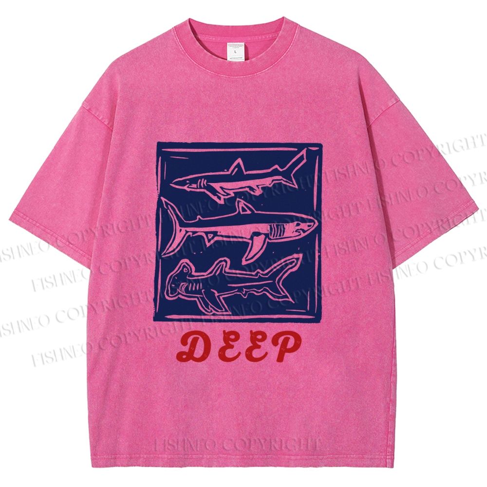 Unisex Vintage Shark Deep Sea Printed Washed Tee