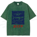Unisex Vintage Shark Deep Sea Printed Washed Tee