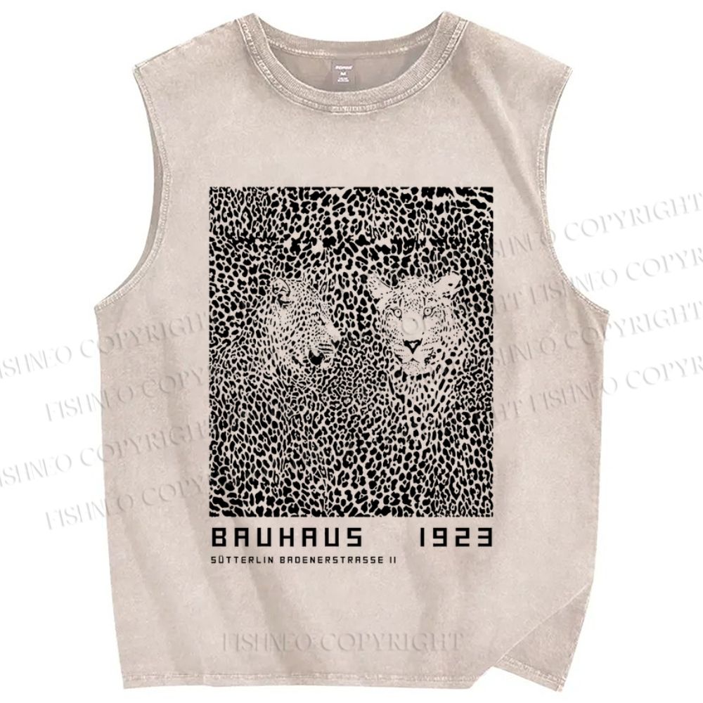 Unisex Bauhaus Style Leopard Printed Washed Tank Top