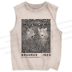 Unisex Bauhaus Style Leopard Printed Washed Tank Top