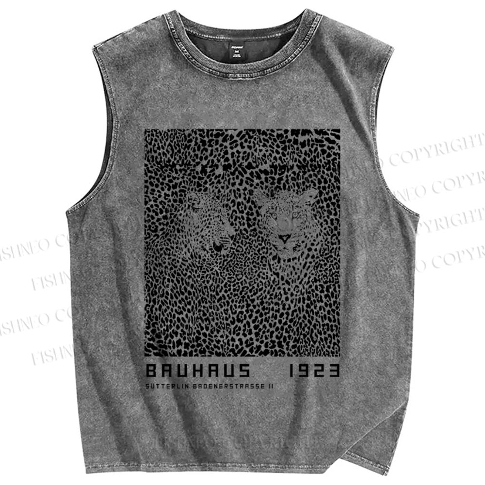 Unisex Bauhaus Style Leopard Printed Washed Tank Top