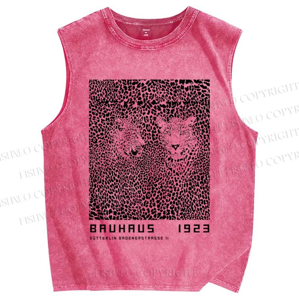 Unisex Bauhaus Style Leopard Printed Washed Tank Top