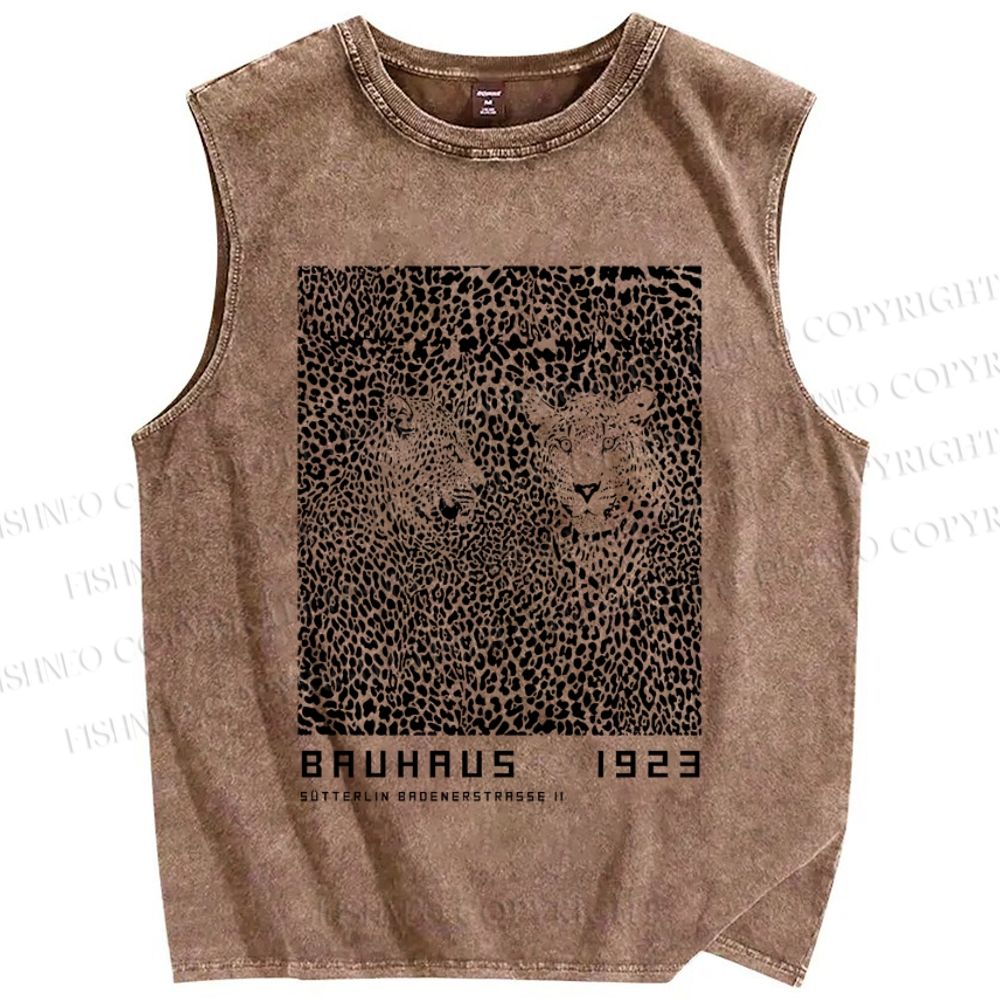 Unisex Bauhaus Style Leopard Printed Washed Tank Top