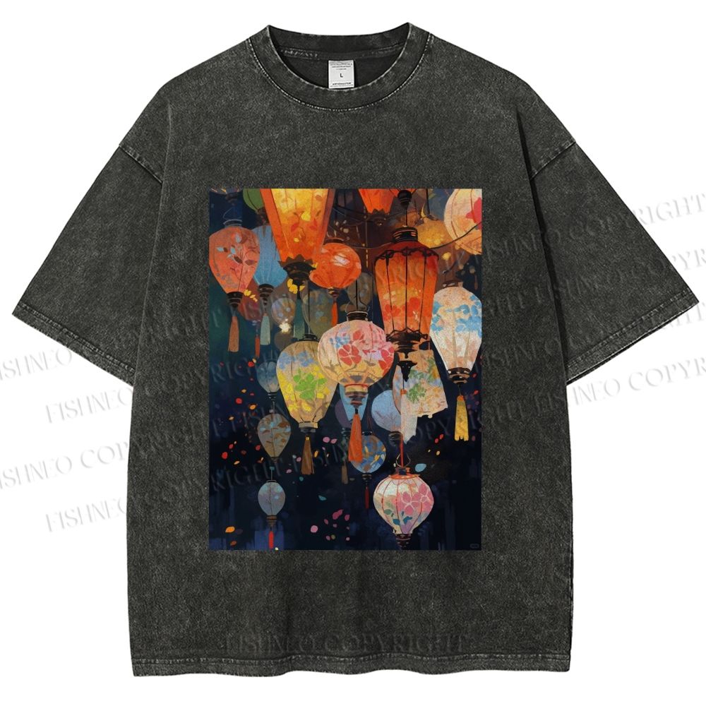 Unisex Japanese Lantern Printed Washed Tee