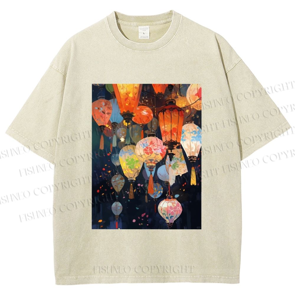 Unisex Japanese Lantern Printed Washed Tee
