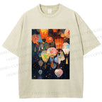 Unisex Japanese Lantern Printed Washed Tee