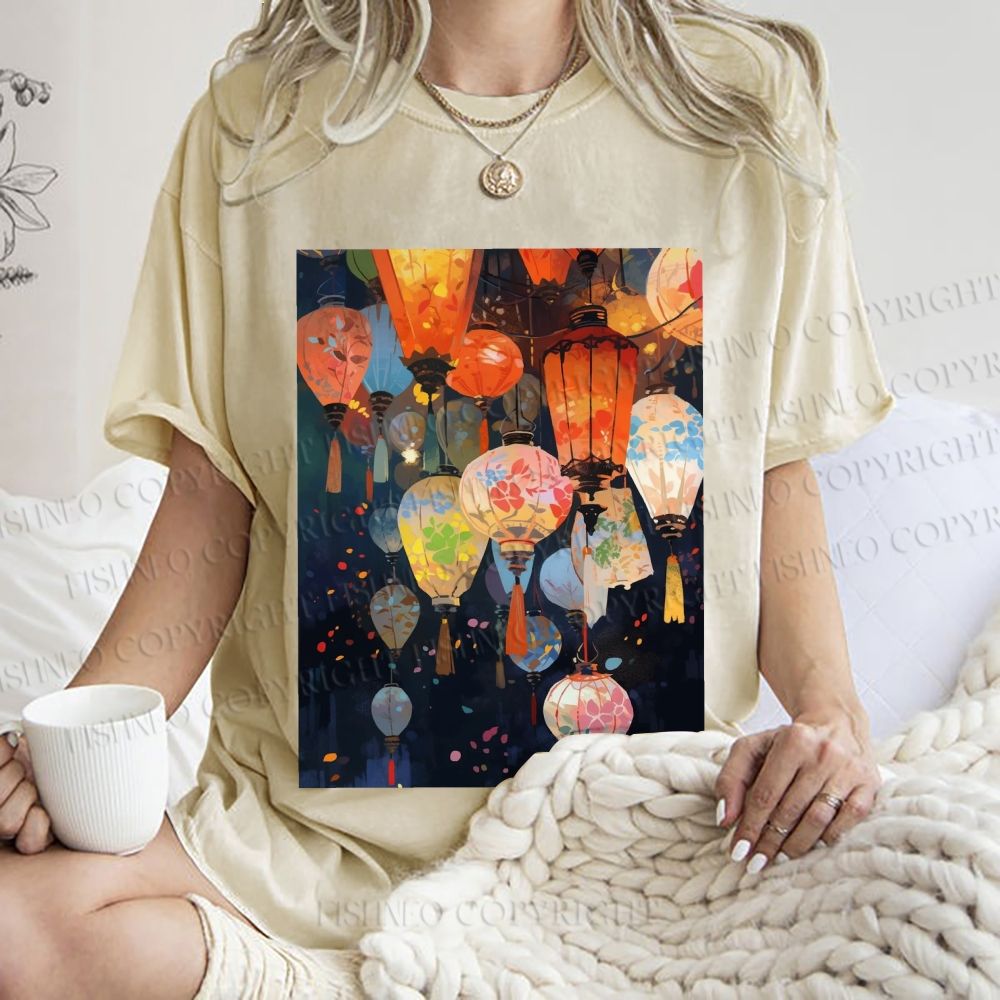 Unisex Japanese Lantern Printed Washed Tee