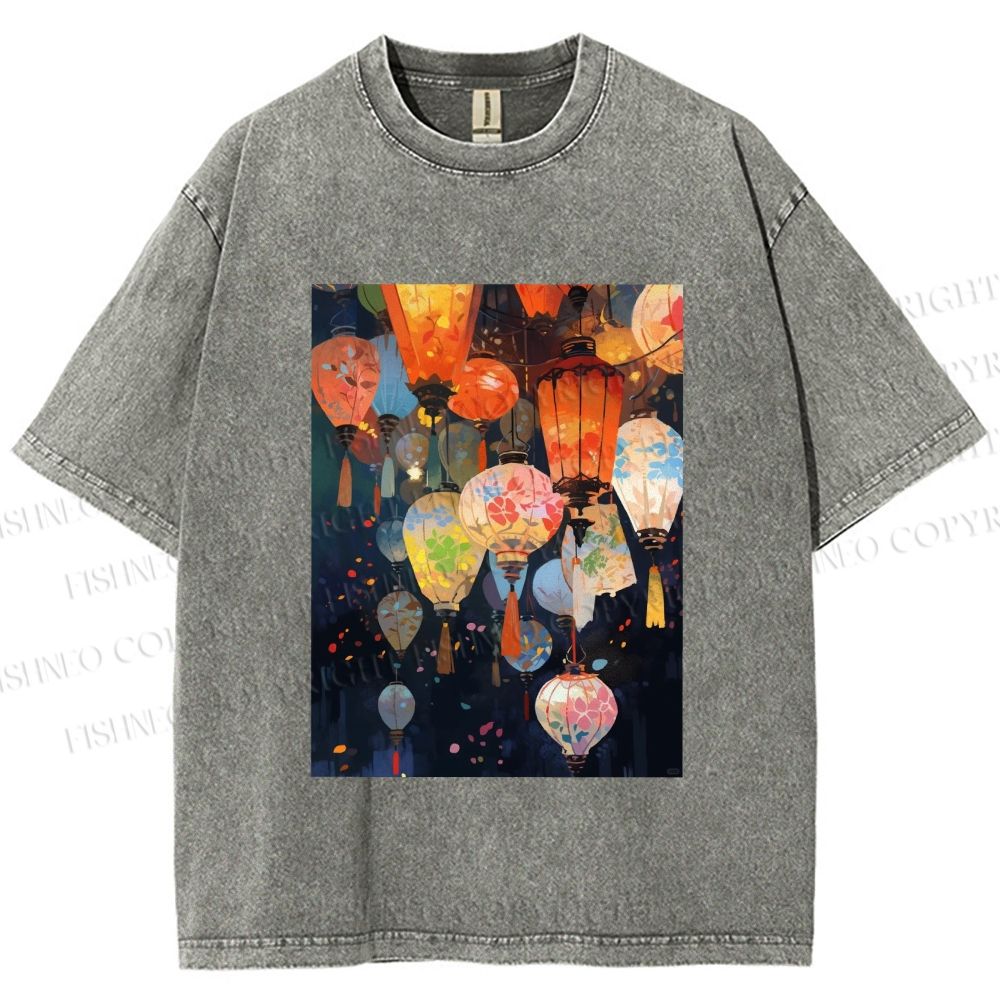 Unisex Japanese Lantern Printed Washed Tee
