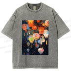 Unisex Japanese Lantern Printed Washed Tee