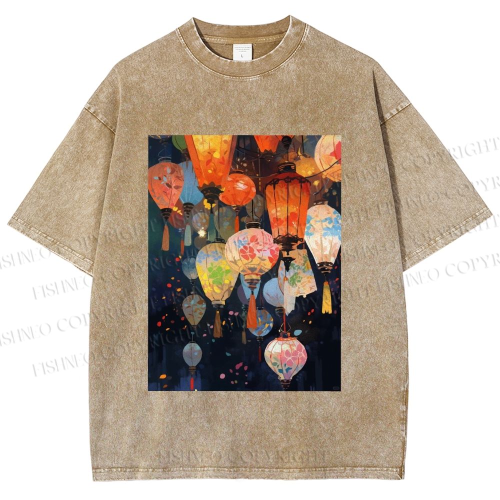 Unisex Japanese Lantern Printed Washed Tee