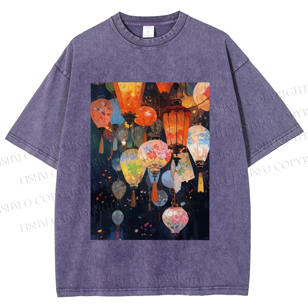 Unisex Japanese Lantern Printed Washed Tee