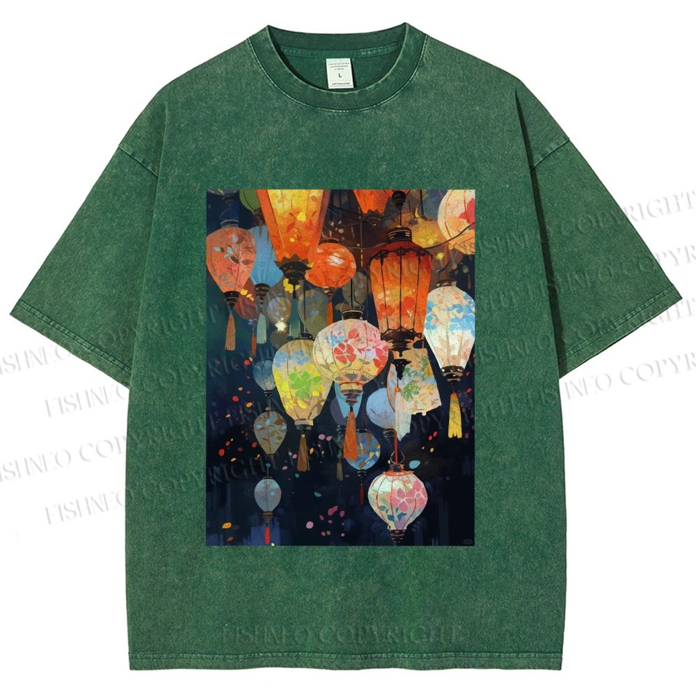 Unisex Japanese Lantern Printed Washed Tee