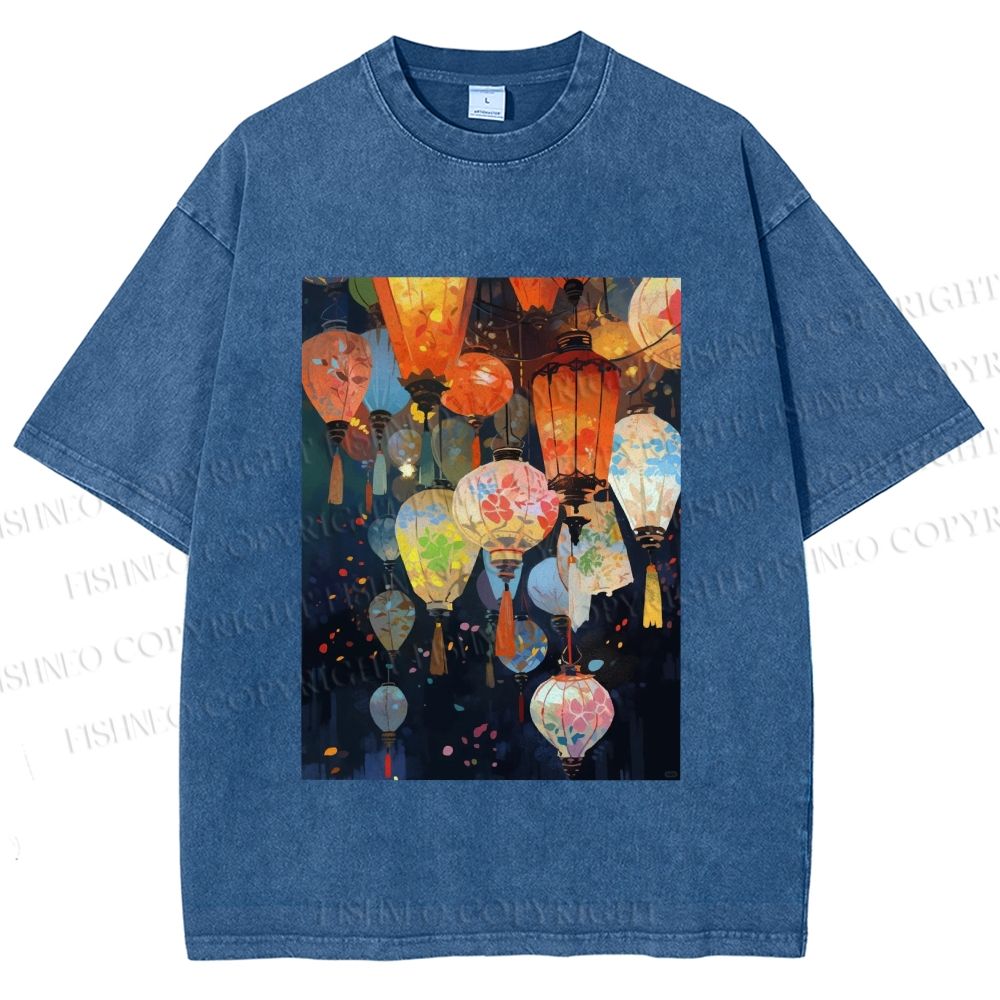 Unisex Japanese Lantern Printed Washed Tee