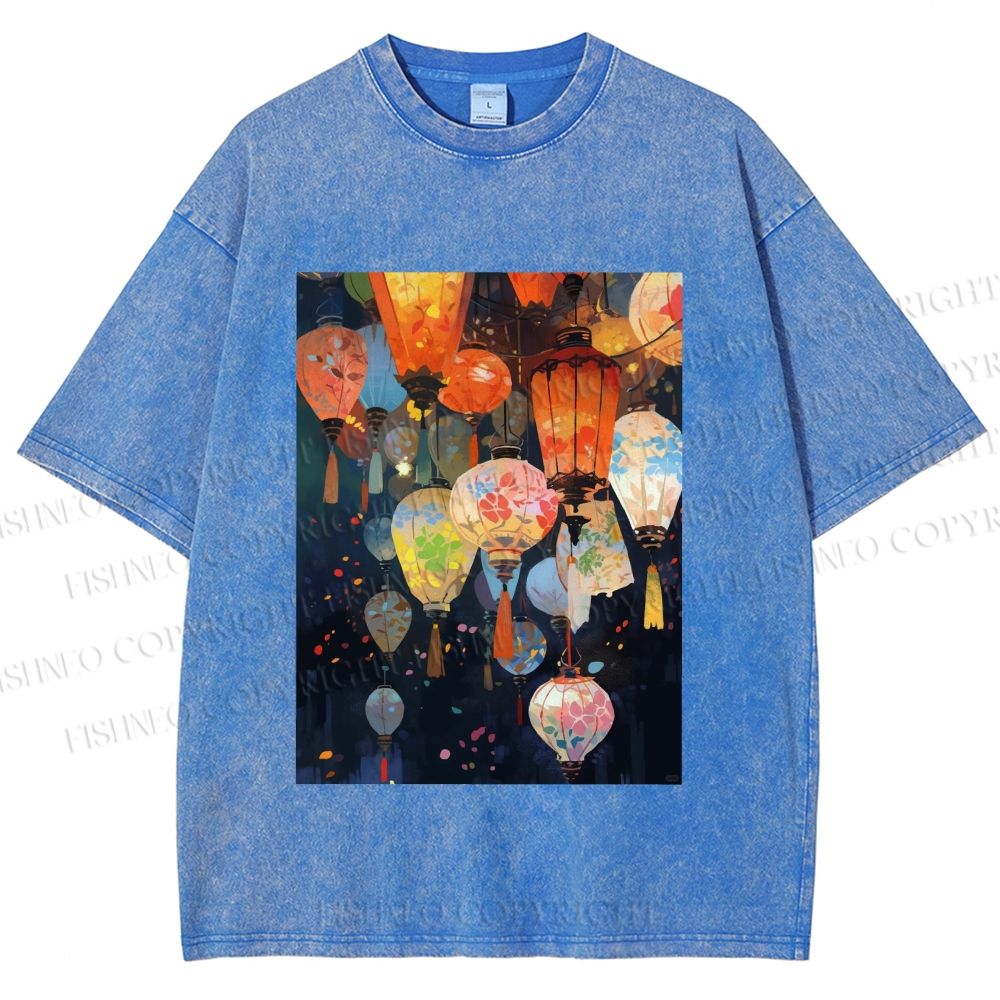 Unisex Japanese Lantern Printed Washed Tee