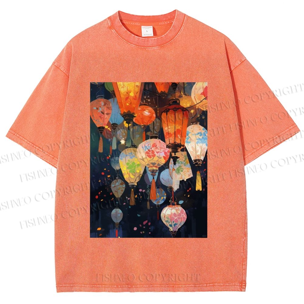 Unisex Japanese Lantern Printed Washed Tee