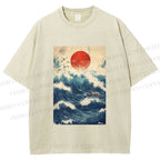 Unisex Japanese Wave Printed Washed Tee