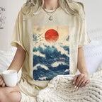Unisex Japanese Wave Printed Washed Tee