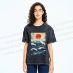 Unisex Japanese Wave Printed Washed Tee