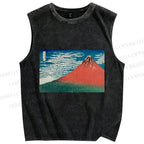 Unisex Mount Fuji Printed Washed Tank Top